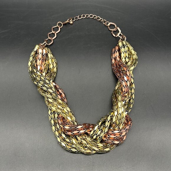 Vintage Braided Chain Necklace Copper Gold Tone Metal Multple Strands 1980s Glam - Picture 4 of 8